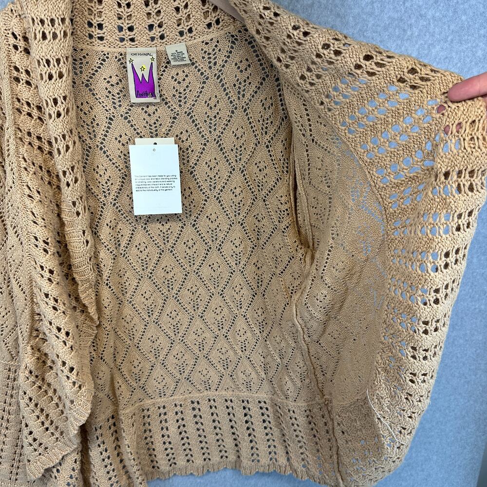Vintage Antthony Original Sweater Womens Small Tan Crochet One-Button Cardigan - Picture 6 of 16